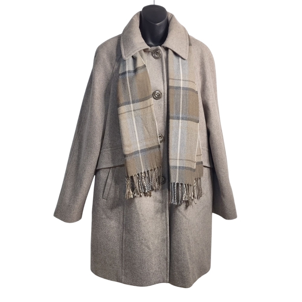 London Fog Women’s Oatmeal Heather Wool Blend Peacoat With Scarf Size Large
